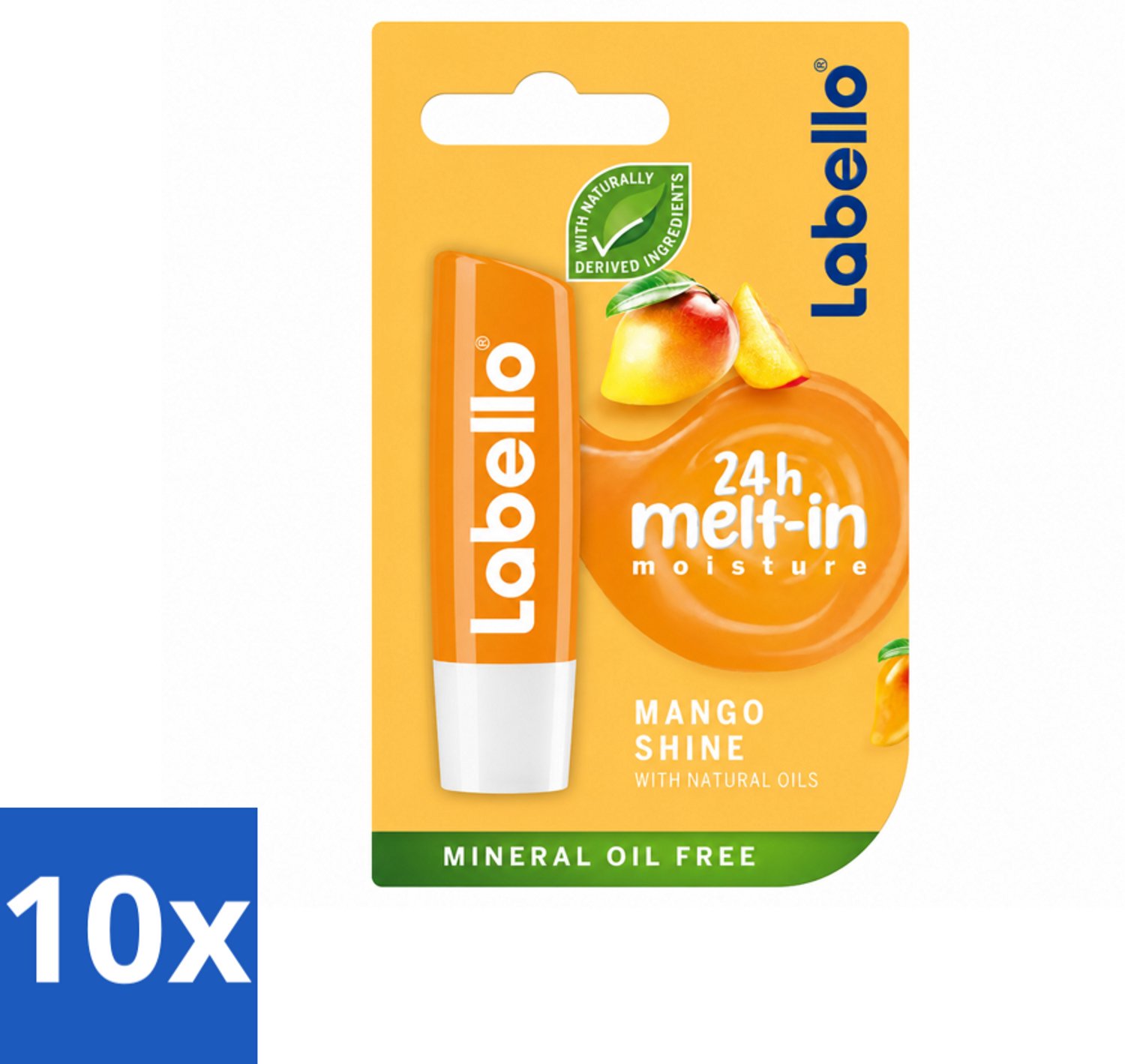 10 x Labello – Lippenbalsem -- Mango Shine – 4,8 g - Voordeelverpakking - 10 stuks