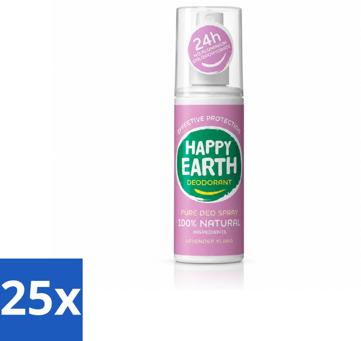 25 x Happy Earth – Deodorant Spray – 100% Natuurlijk Lavender Ylang – 100 ml - Voordeelverpakking - 25 stuks