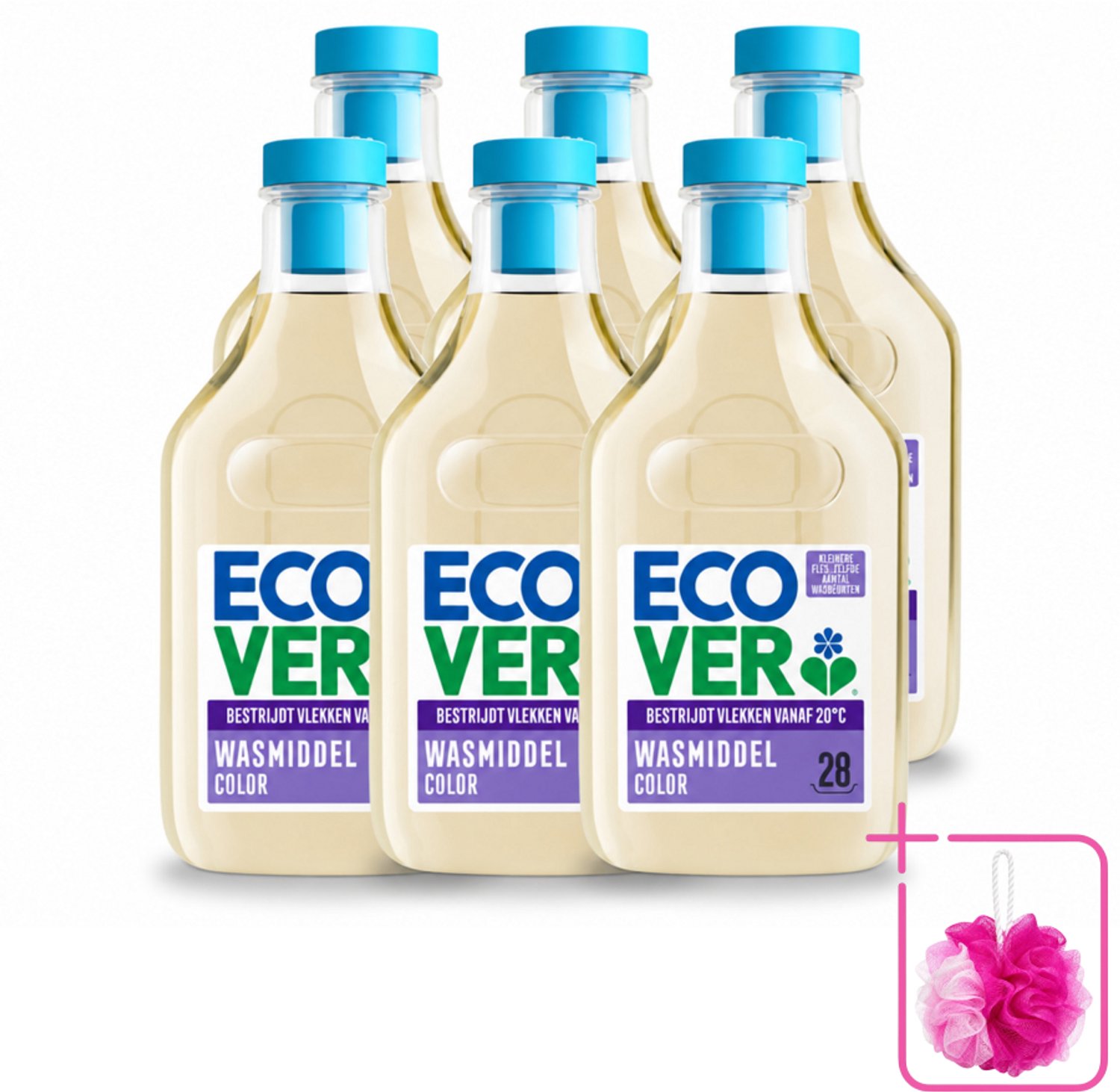 6 x Ecover - Vloeibaar wasmiddel - Color - Appelbloesem & Freesia - 1 liter - 28 wasbeurten - Bulkverpakking - Wasmiddel kleur - Douchemop - Natuurlijk wasmiddel