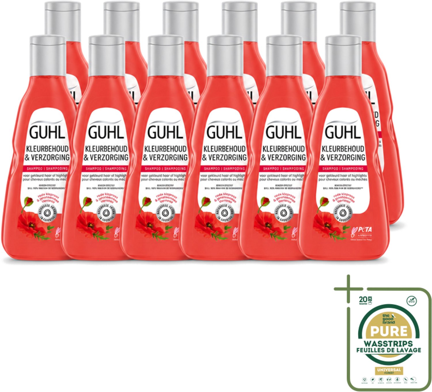 12 x Guhl - Shampoo - Kleurbehoud & Verzorging - 250 ml - Wasstrips - Kleurbehoud Haar - Gekleurd Haar Verzorging - Shampoo Voor Gekleurd Haar - Gezond Haar - Haar Verzorging