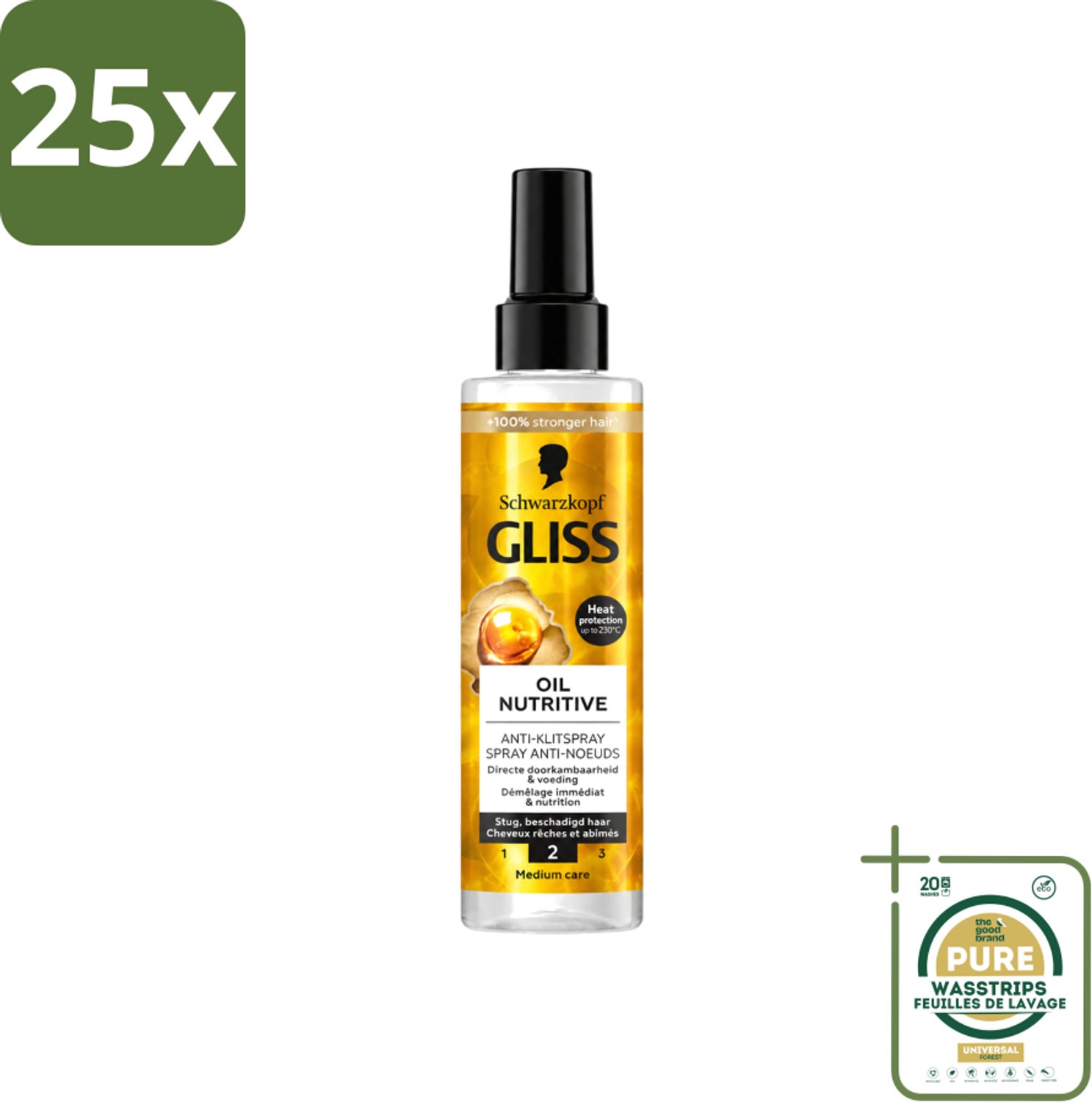 25 x Gliss - Hair Repair - Anti-Klitspray - Oil Nutritive - Makkelijk Doorkambaar Haar - 200 ml - Wasstrips - Anti-klitspray - Haarbescherming - Haarverzorging - Haarvoeding - Haarverzorging Voor Droog Haar