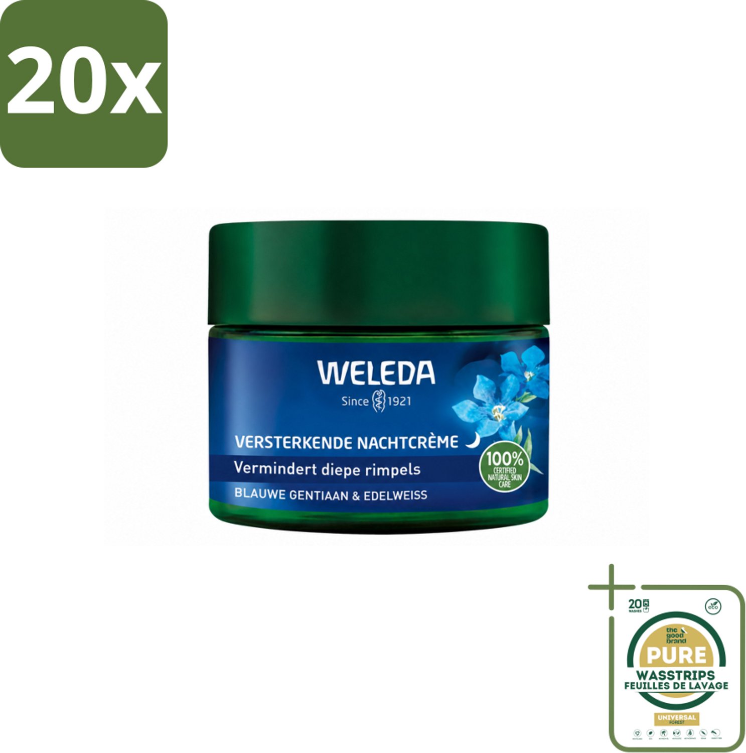 20 x WELEDA - Nachtcrème Versterkend - Blauwe Gentiaan & Edelweiss - 40 ml - Wasstrips - Nachtcrème - Huidversterkend - Collageengehalte - Huidcontouren - Huidverzorging