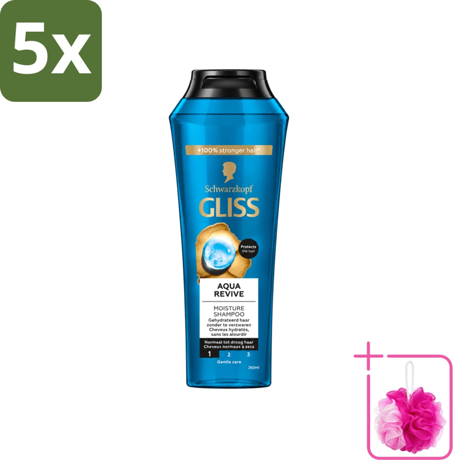 5 x Gliss - Shampoo - Aqua Revive - Voor Hydraterend en Fris Haar - 250 ml - Bulkverpakking - Hydraterend haar - Douchemop - Droog haar