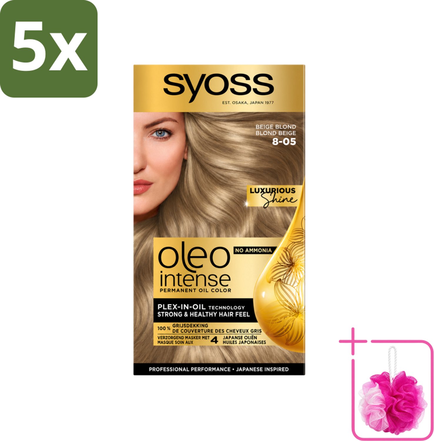 5 x SYOSS - Oleo Intense 8-05 Beige Blond - Haarverf - Zonder Ammoniak - Grijsdekking - Langdurige Kleur - Bulkverpakking - Haarkleuring - Douchemop - Haarkleur