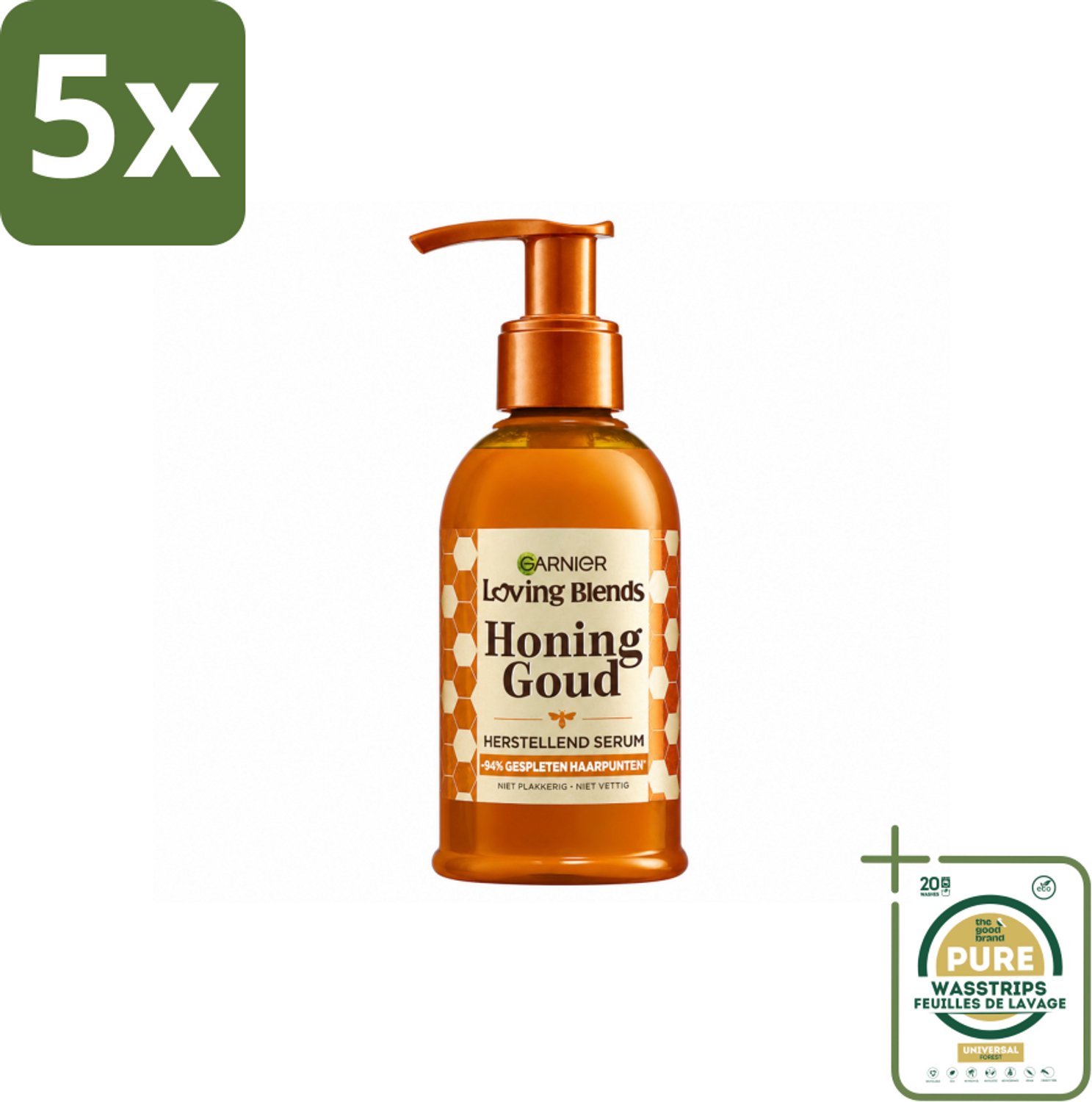 5 x Garnier - Loving Blends Honing Goud - Herstellend Haarserum - Beschadigd & Breekbaar Haar - 115 ml - Wasstrips - Haarherstel - Haarschade - Haarbreuk - Haarversterking - Haarvoeding