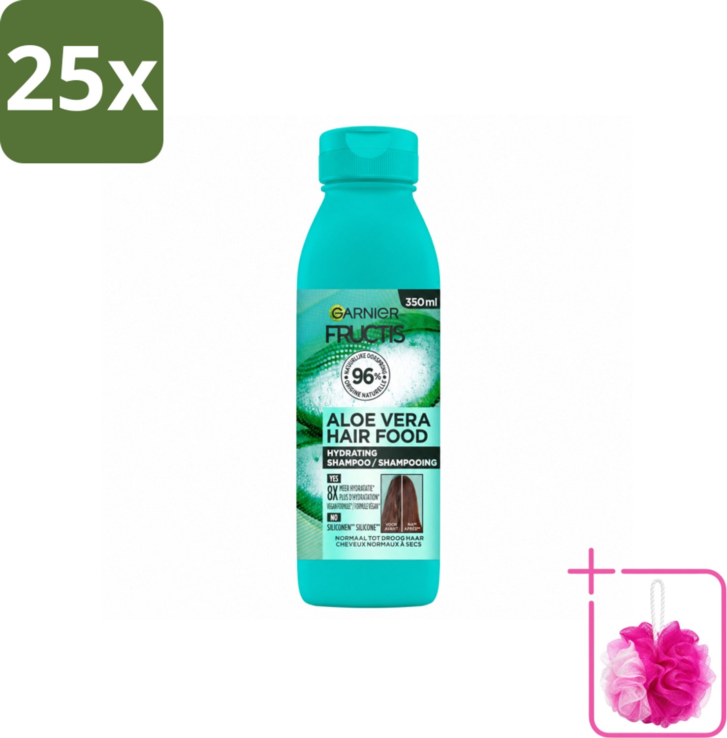 25 x Garnier - Fructis Hair Food Aloe Vera - Shampoo - Normaal tot Droog Haar - 350 ml - Bulkverpakking - Aloe Vera shampoo - Douchemop - Hydratatie haar