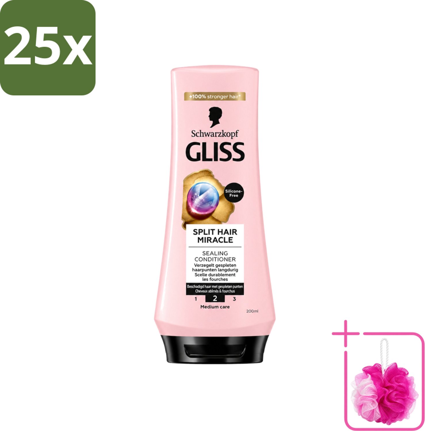 25 x Gliss - Hair Repair - Conditioner Split Hair Miracle tegen Gespleten Haarpunten - 200 ml - Bulkverpakking - Gespleten haarpunten - Douchemop - Haarherstel