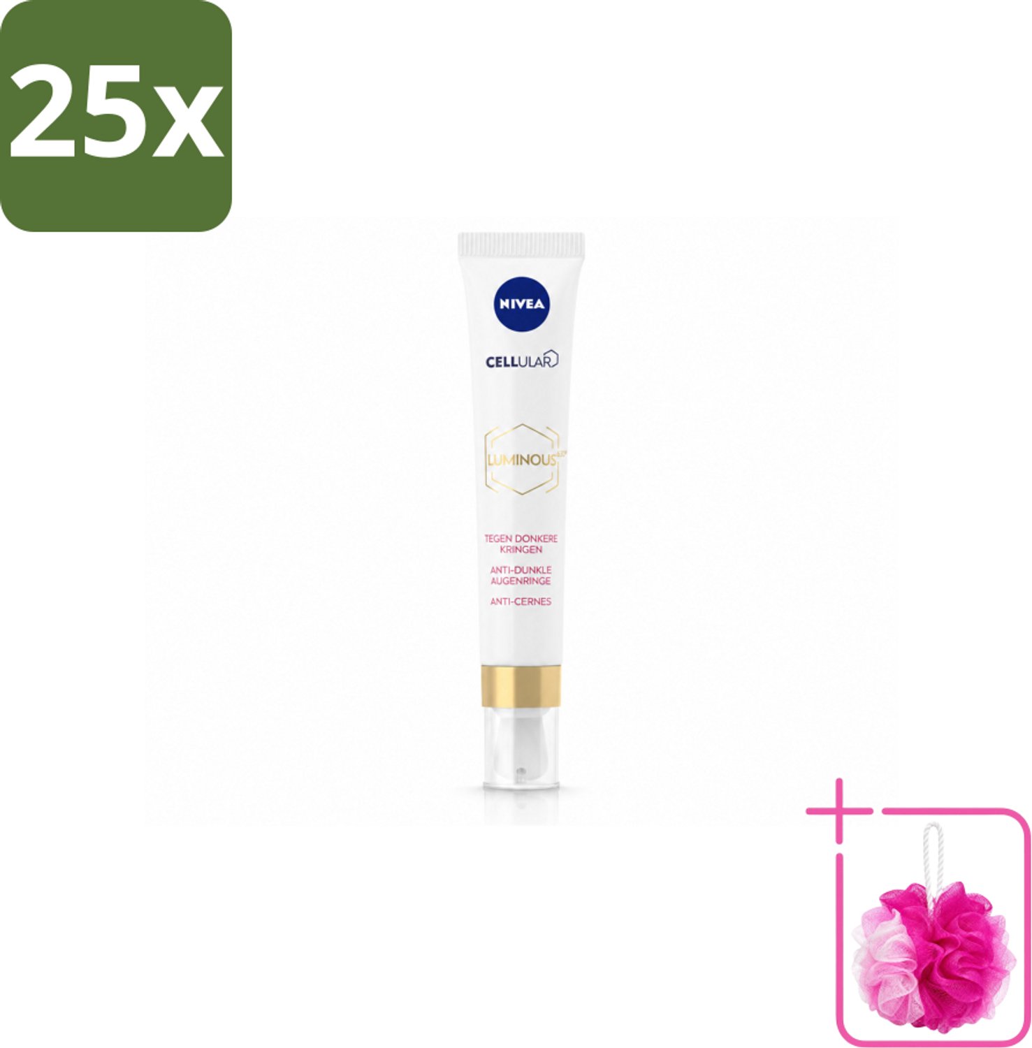 25 x NIVEA - Oogcrème - CELLular LUMINOUS630 - Tegen donkere kringen, wallen & rimpels - Voor alle huidtypen - Met Hyaluronzuur & Cafeïne - 15 ml - Bulkverpakking - Oogcrème - Douchemop - Donkere kringen