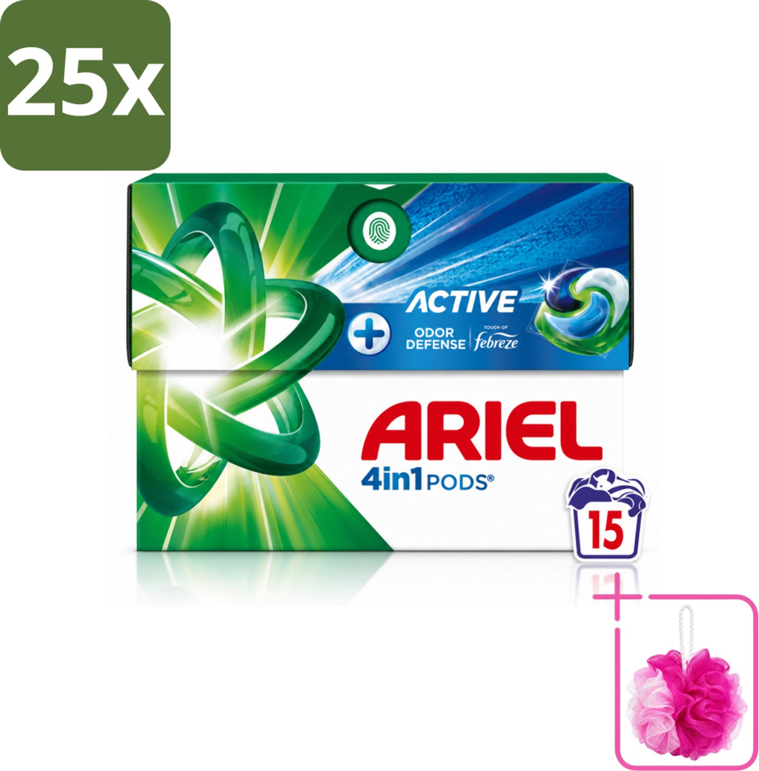 25 x Ariel - 4in1 Wasmiddel Pods - Actieve Geurbestrijding - 15 Pods - Bulkverpakking - Wasmiddel pod - Douchemop - Geurverzorging