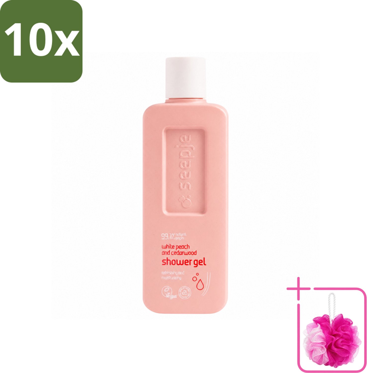 10 x Seepje - Douchegel - Natuurlijke Geur - Witte Perzik en Cederhout - 300 ml - Bulkverpakking - Douchegel - Douchemop - Natuurlijke douchegel