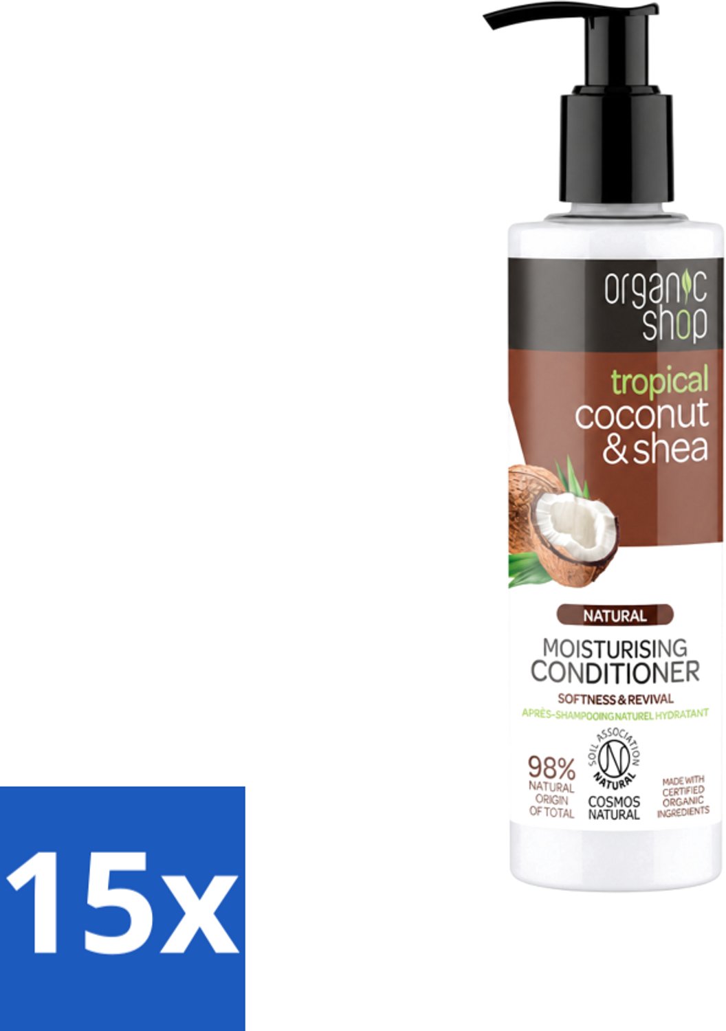 15 x Organic Shop - Coconut & Shea Conditioner - Verzorgend en Voedend - 280 ml - Voordeelverpakking - 15 stuks