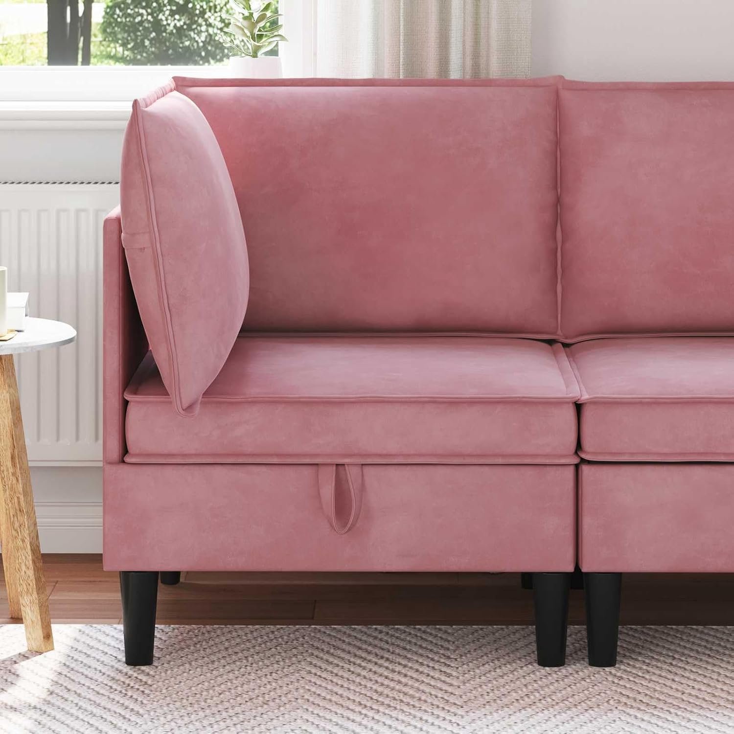 Sofa met opbergruimte roze fluweel