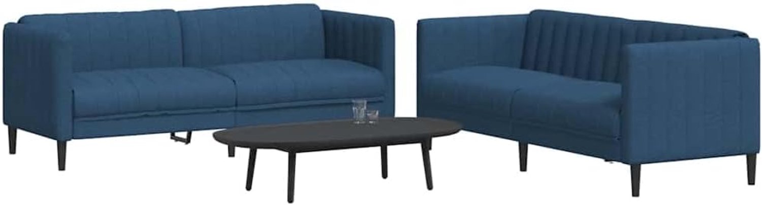 2-delige bankstel, blauwe stof, ademende hoes en dikke bekleding voor een comfortabele zitervaring, stabiele steunpoten, modern design voor de woonkamer, duurzame bankgroep