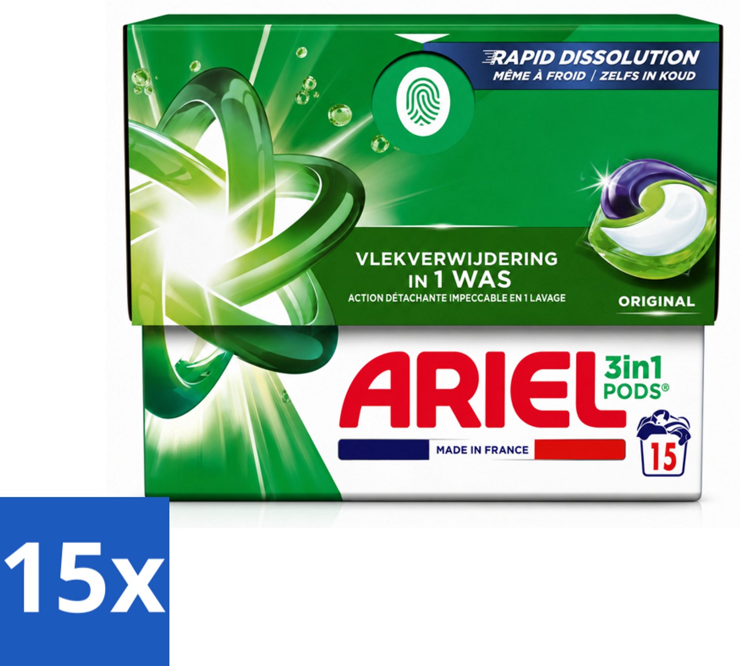 15 x Ariel - 3in1 Wasmiddel Pods - Original - 15 Pods - Voordeelverpakking - 15 stuks