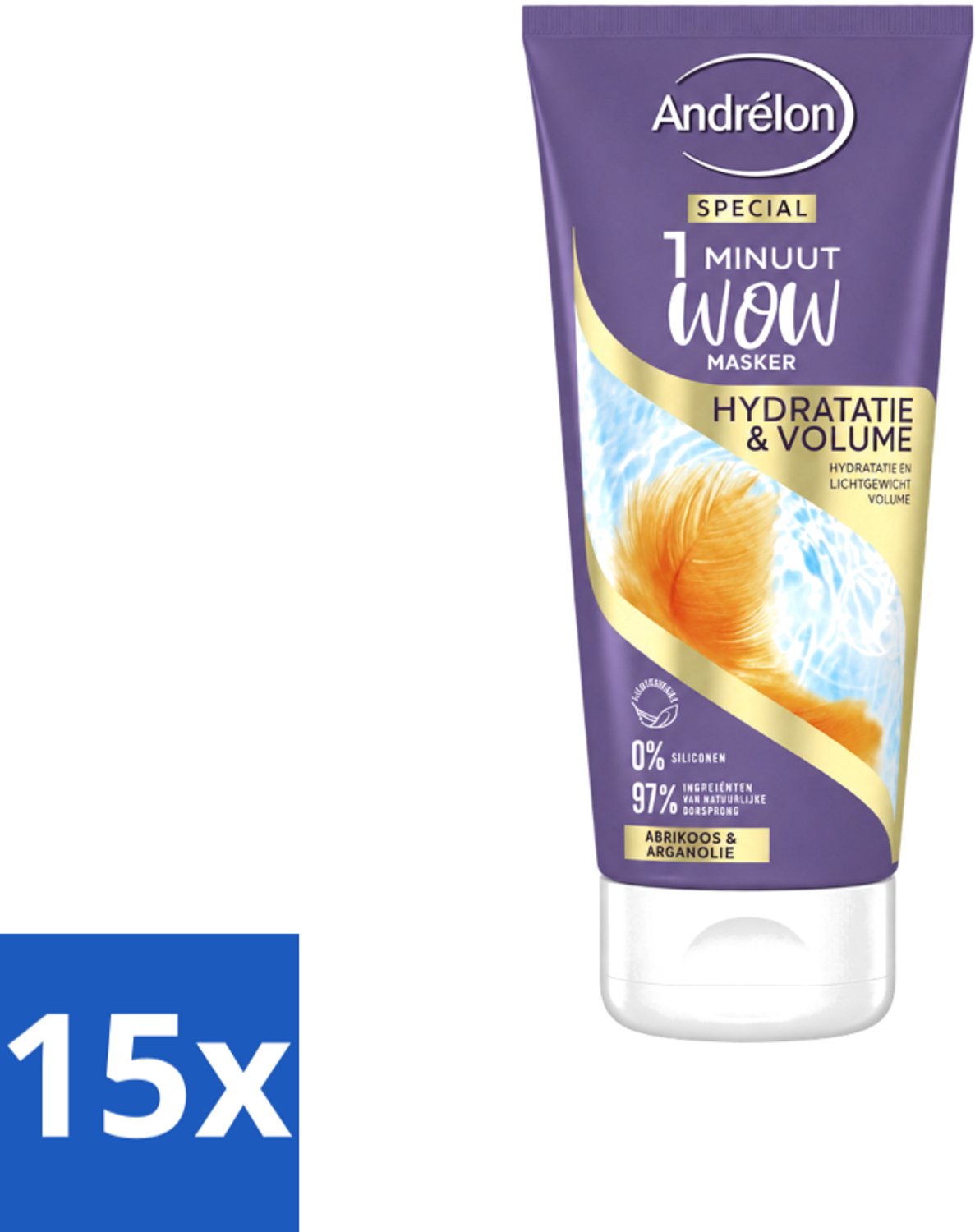 15 x Andrélon - WOW - 1 Minuut Masker - Hydratatie & Volume - 180 ml - Voordeelverpakking - 15 stuks