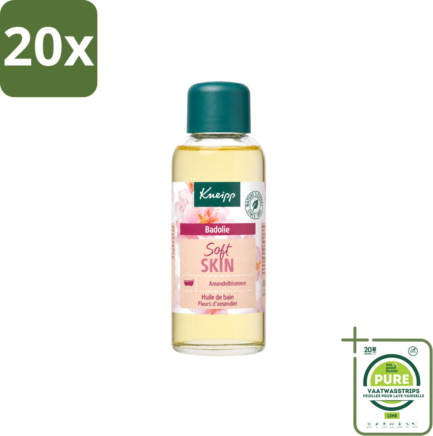 20 x Kneipp - Badolie - Amandelbloesem - Voor droge en gevoelige huid - 100 ml - Grootverpakking - Vaatwasstrips - Badolie - Droge Huid - Gevoelige Huid - Amandelolie - Huidverzorging
