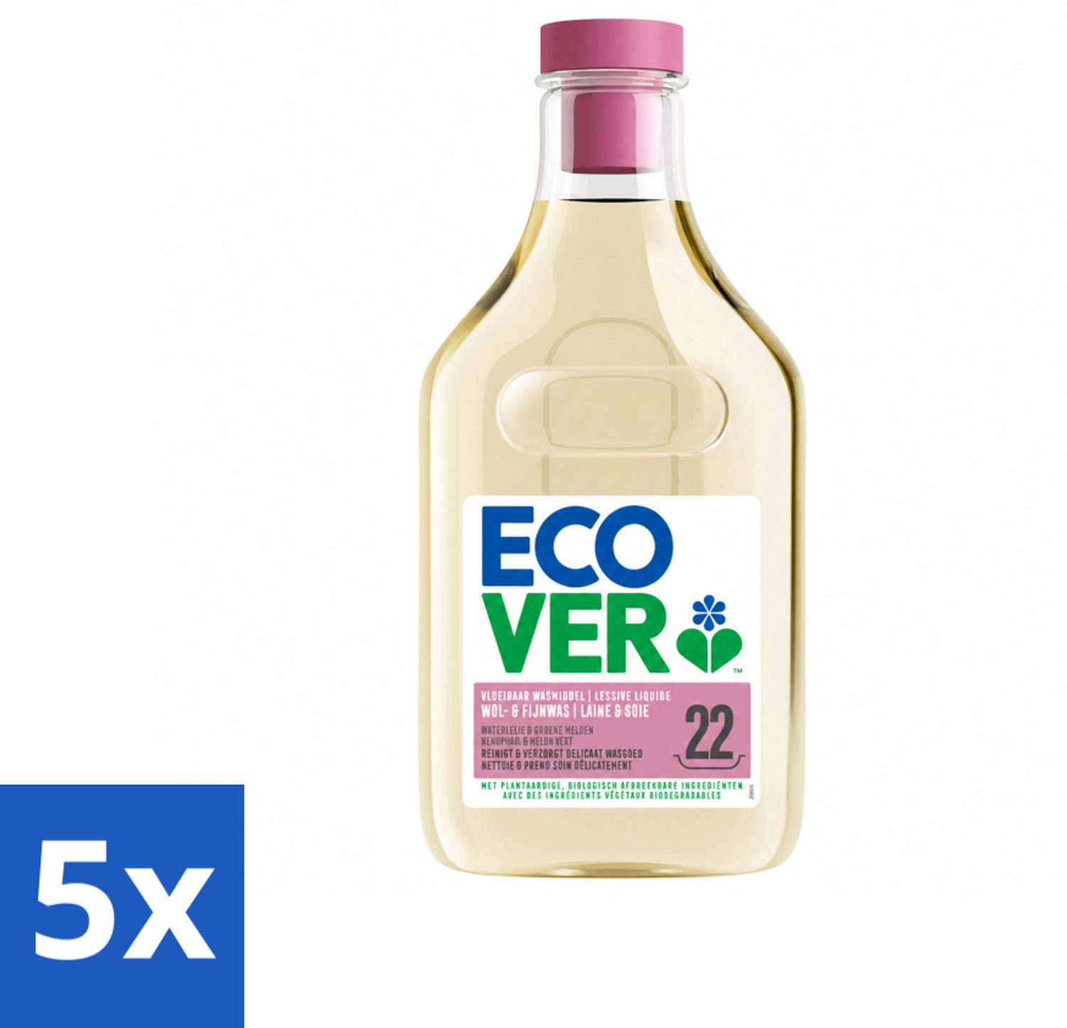 5 x Ecover - Vloeibaar wasmiddel - Wol & Fijnwas - 1 liter - 22 wasbeurten - Voordeelverpakking - 5 stuks