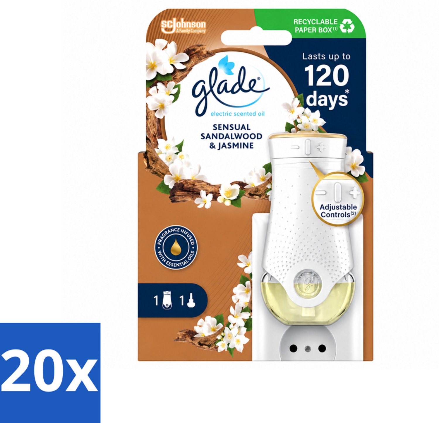 20 x Glade - Houder Elektrische Olie - Sensual Sandelhout Jasmijn - Voordeelverpakking - 20 stuks