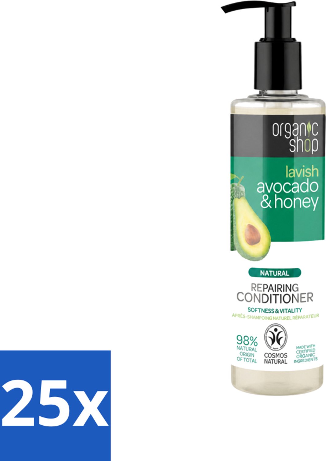 25 x Organic Shop - Natural Repairing Conditioner - Avocado & Honey - 280 ml - Voordeelverpakking - 25 stuks