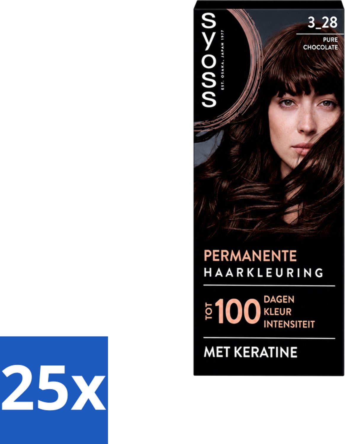 25 x SYOSS - Coloration 3-28 Pure Chocolade - Haarverf - Grijsdekking - Vermindert Haarbreuk - Voordeelverpakking - 25 stuks
