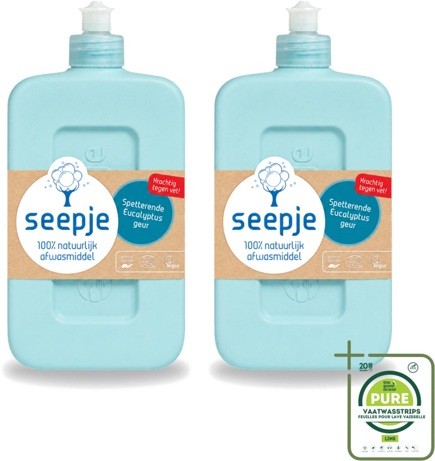 2 x Seepje - Afwasmiddel - Verfrissend & Zacht voor de Handen - Spetterende Eucalyptus - 500 ml - Grootverpakking - Vaatwasstrips - Afwasmiddel - Eucalyptus - Handen Reinigen - Natuurlijk Afwasmiddel - Vet Verwijderen