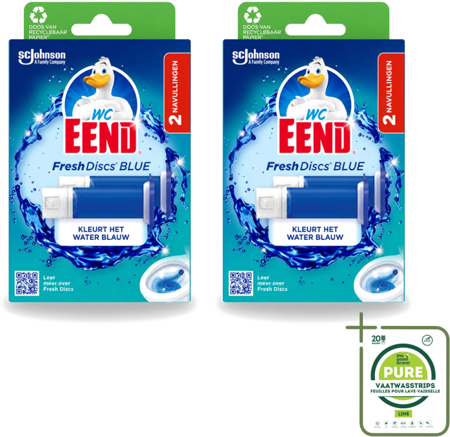 2 x WC Eend - Fresh Discs Coloring Blue - Duo Navulling - Kleurt Water Blauw & Verfrist - 72 ml - Grootverpakking - Vaatwasstrips - Toiletgel - Toiletverzorging - Toilet Reinigen - Toilet Hygiëne - Toilet Frisheid