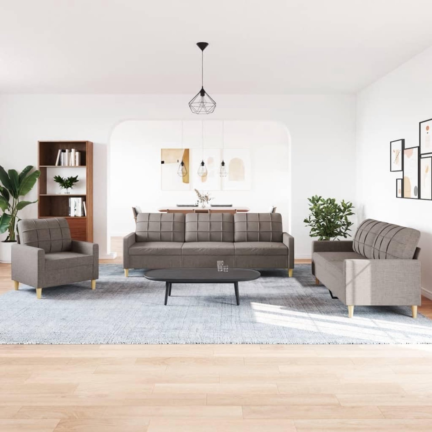 3-delig bankstel taupe stof bankhoek 3-delig met duurzame polyester bekleding en robuust metalen frame voor een comfortabele zitervaring