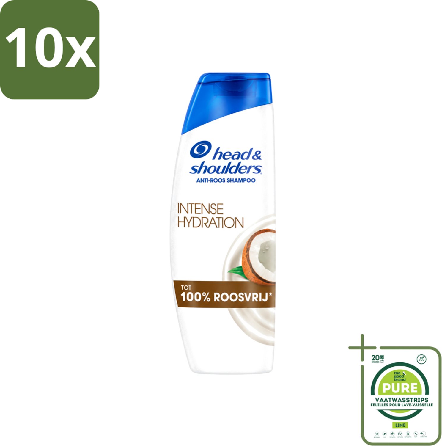 10 x Head & Shoulders - Shampoo - Intense Hydration - 100% Roosvrij - 300 ml - Grootverpakking - Vaatwasstrips - Anti-roos Shampoo - Hoofdoorzaak Roos - Kokosolie Shampoo - Hoofdhuidhydratie - Microbioom Balans