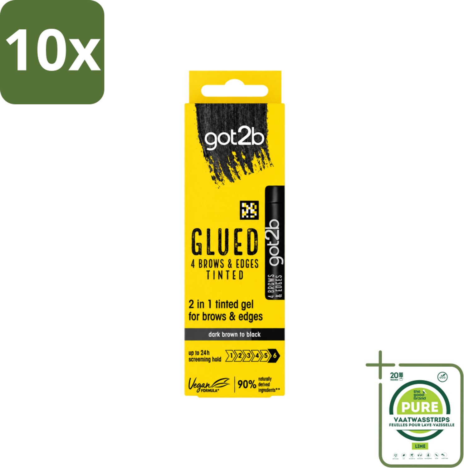 10 x Got2B - 2-in-1 Gel - Brows & Edges Zwart - 16 ml - Grootverpakking - Vaatwasstrips - Wenkbrauwen En Haarranden - Gestylde Brows - Haarranden - Zwart Gel - 2-in-1 Gel
