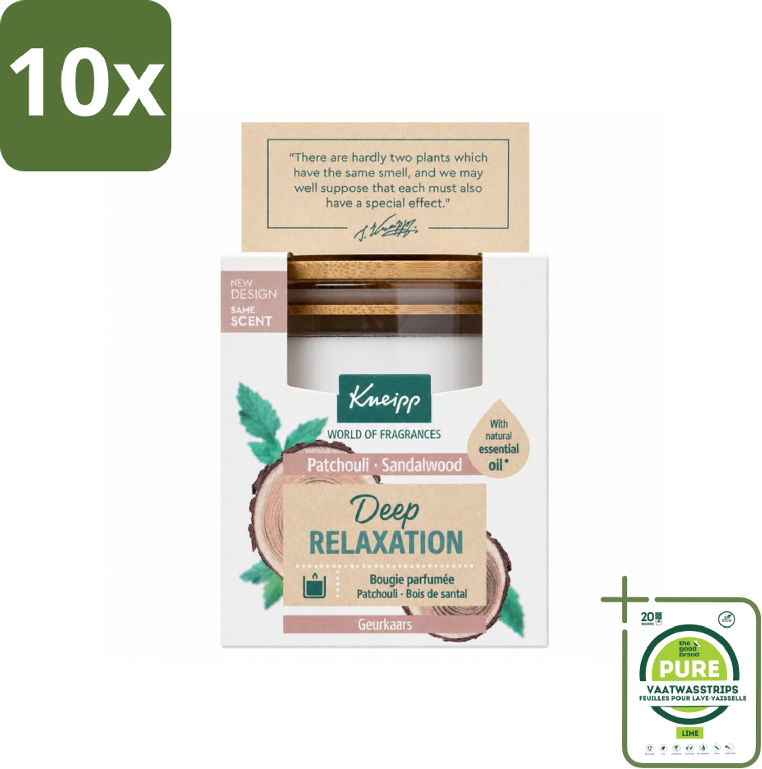 10 x Kneipp - Geurkaars - Deep Relaxation - Sandelhout & Patchouli - 20 branduren - Grootverpakking - Vaatwasstrips - Geurkaars - Ontspanning - Sandelhout - Patchouli - Wellness