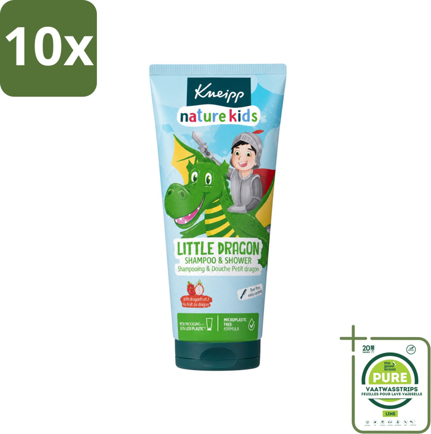 10 x Kneipp - Shampoo & Showergel - Little Dragon - 200 ml - Grootverpakking - Vaatwasstrips - Kinderbad - Kinderhaar - Douchegel - Shampoo - Geur Dragonfruit