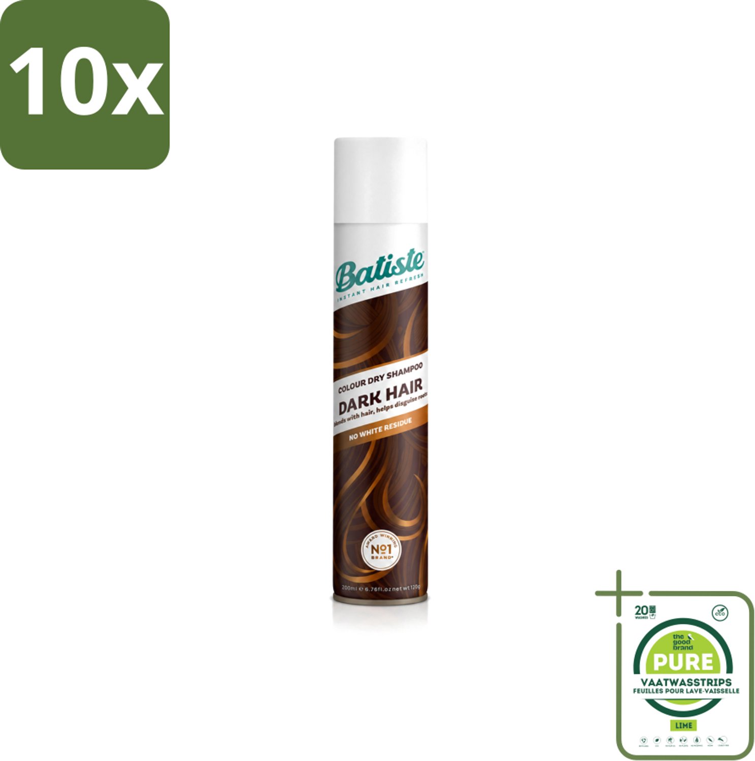 10 x Batiste - Dark & Deep Brown - Droogshampoo - Speciaal Voor Donkerbruin Haar - Verfrist en Geeft Volume - 200ml - Grootverpakking - Vaatwasstrips - Donker Haar - Droogshampoo - Haarkleur - Haarkleurbeurt - Haarkleur Verfrissen