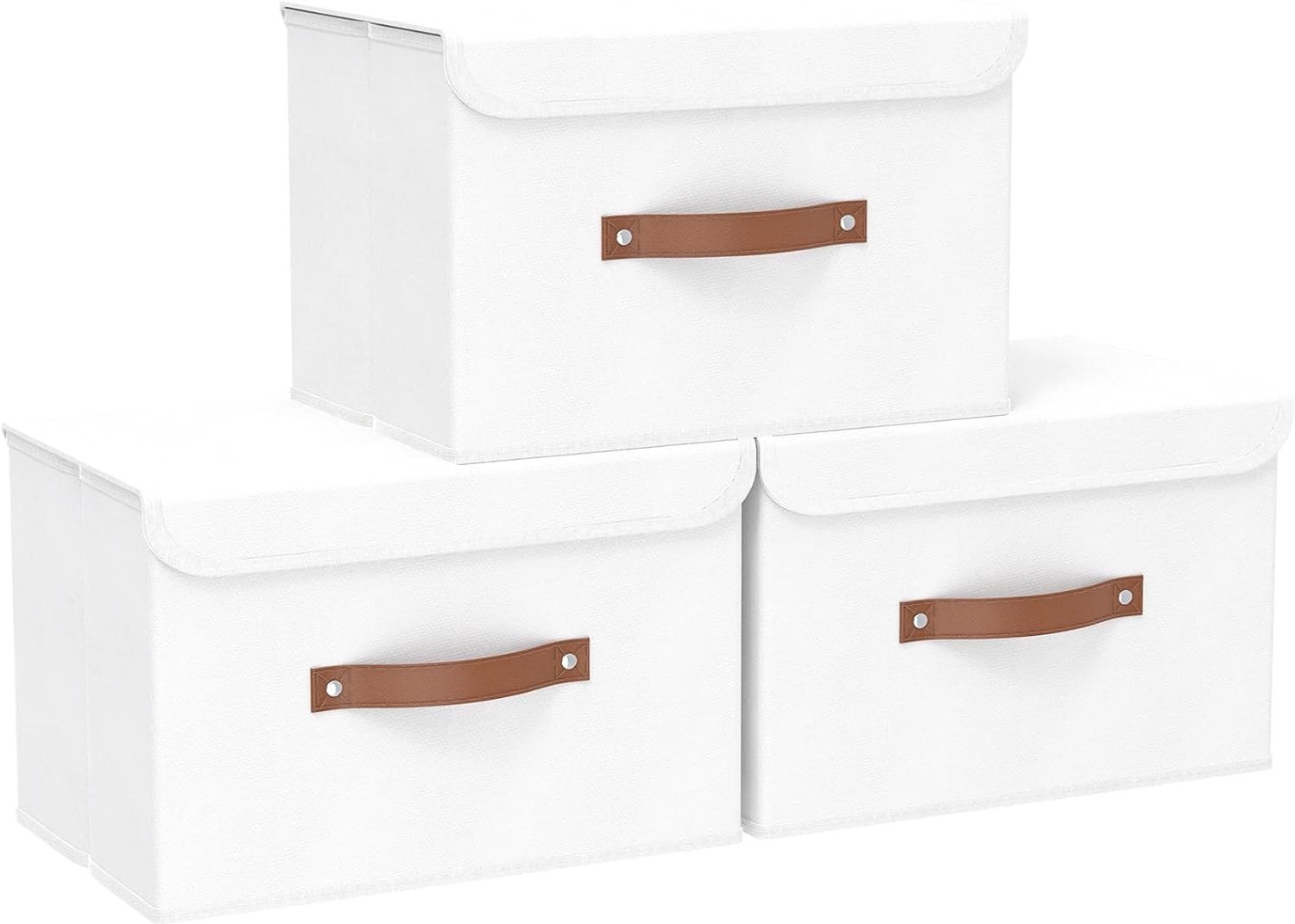 3-Delige Opbergdozen met Deksel, Opvouwbare Stoffen Boxen, Wasbaar, voor Slaapkamer, Kleding Opbergen, 45x30x30cm, Wit, SNK018WL-L