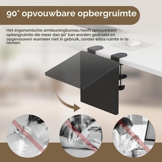 Ergonomische Desk Armsteun met 90° Vouwbare Polssteun en Elbow Rest voor Thuis en Kantoor (20x24cm) — afbeelding 3