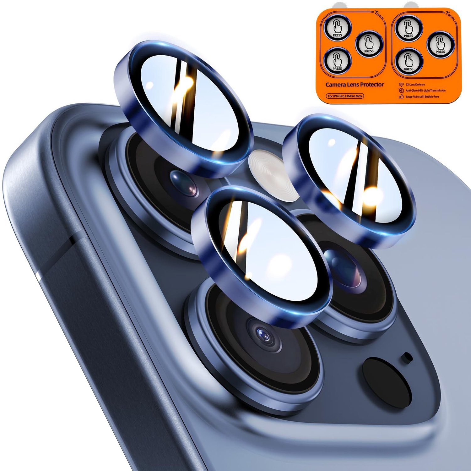 Set van 6 Camera Beschermers voor iPhone 15 Pro/Pro Max, Ultra HD, 9H Hardheid
