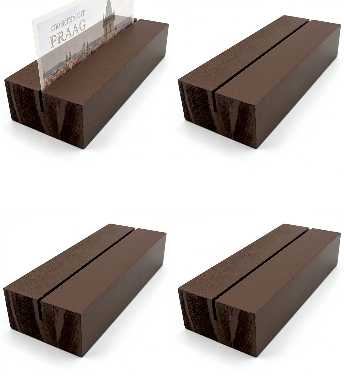 Purepeak Fotohouder met Gleuf Set 4 Stuks - Kaartenrek - Fotorek Staand - Donkerbruin - Menukaarthouder - Hout