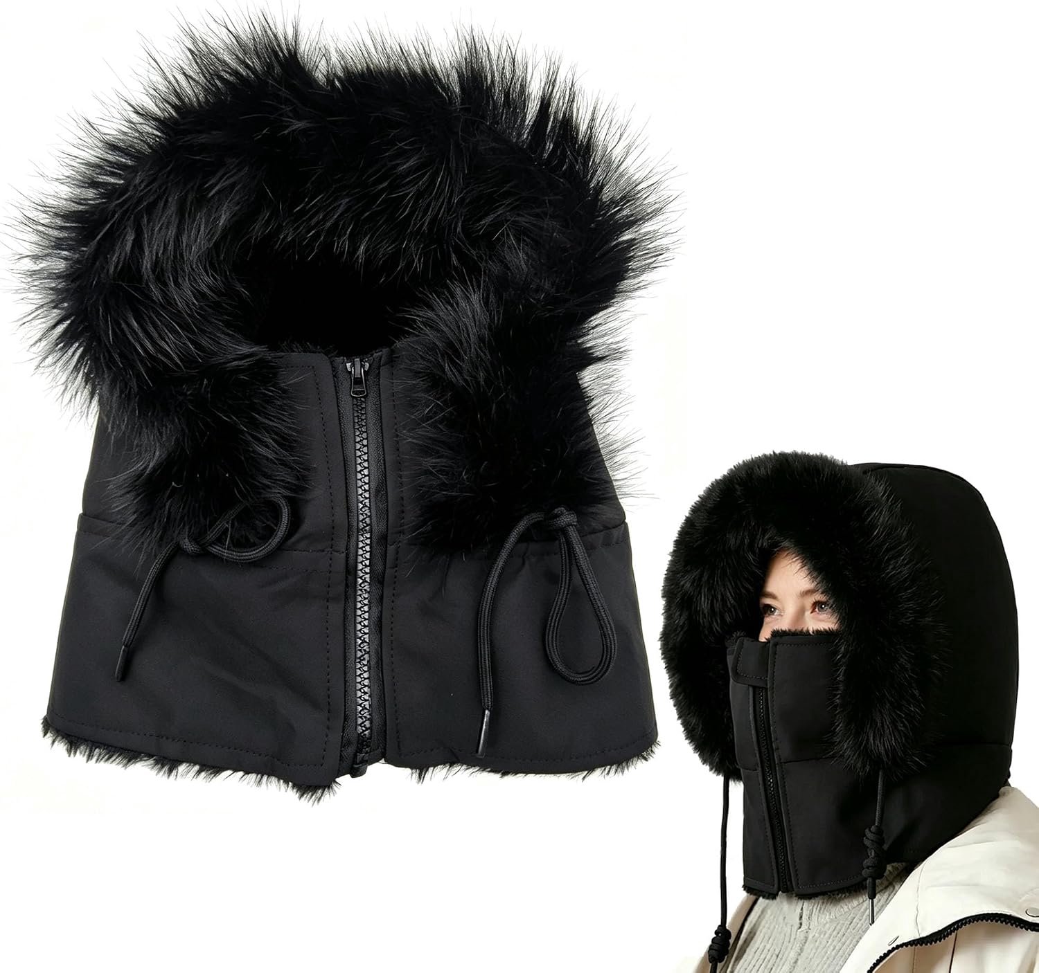 Sjaal met capuchon, bivakmuts, winter, winddicht, skimasker, 3-in-1