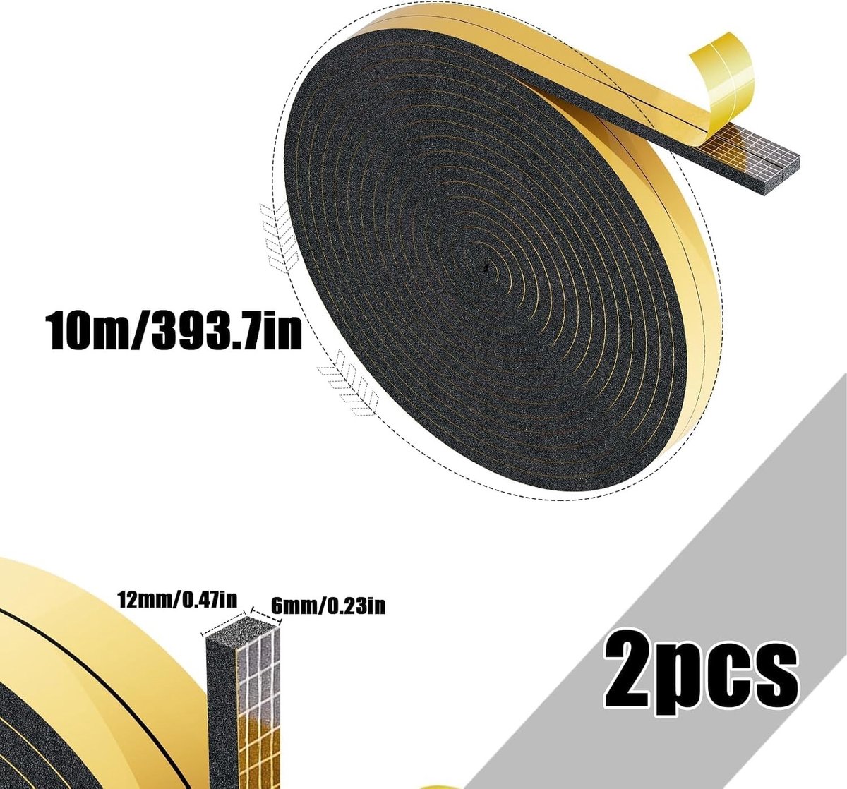 Dichte Raam- en Deurrubber Strips 10 m - 12 mm x 6 mm - 2 Rollen Isolatie Tape voor Geluid- en Warmtebehoud