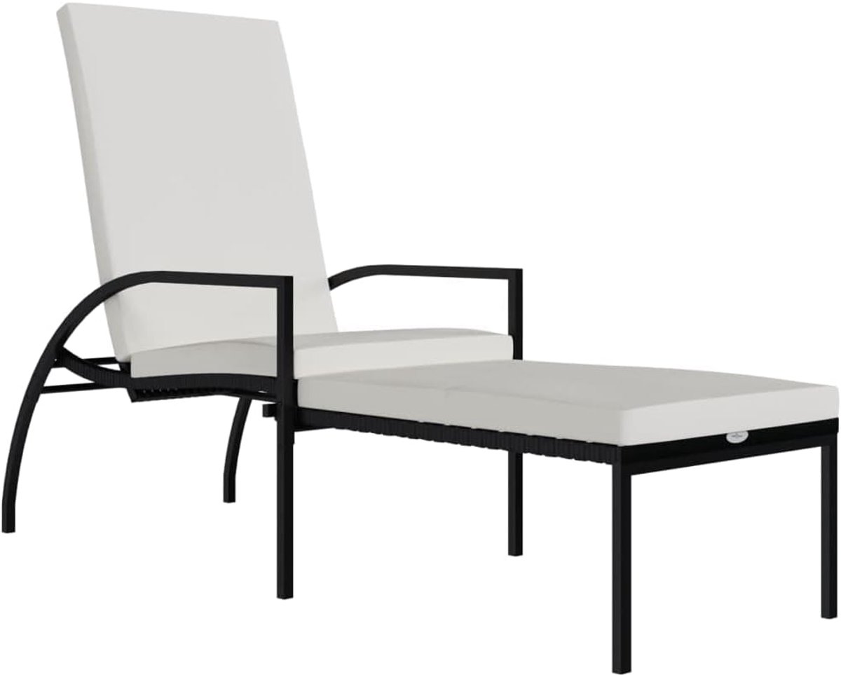 Zonneligstoel met voetenbank, PE-rotan, zwart, tuinligstoel met verstelbare rugleuning en stevig stalen frame voor hoog ligcomfort op terras, balkon of in de tuin