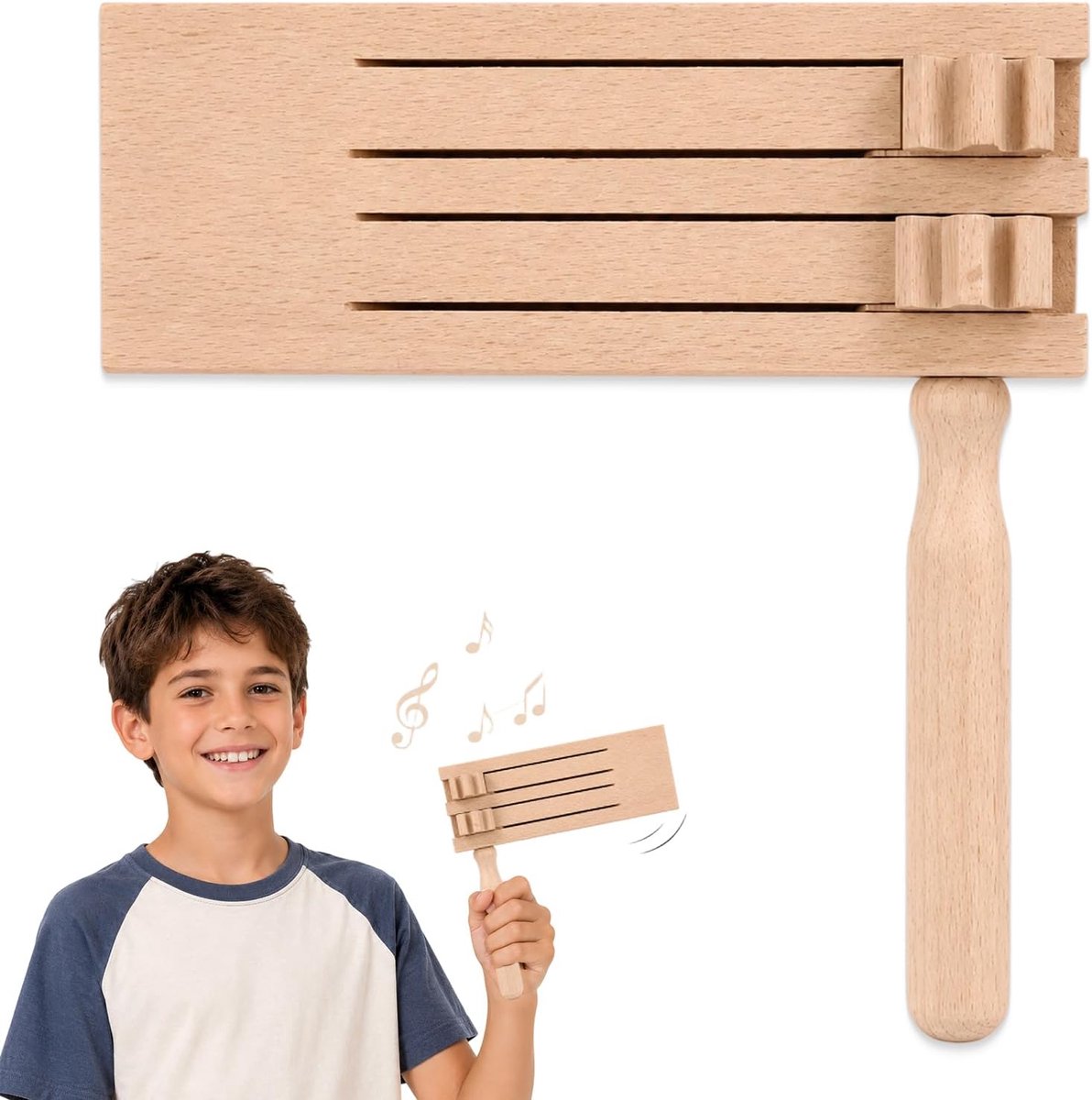 1 Pz Raganella Legno Strumento Orff Tamburello Legno Ruota E Percuoti, Doppio Gioco Lezione Di Musica, Ritmo, Concentrazione, Movimento