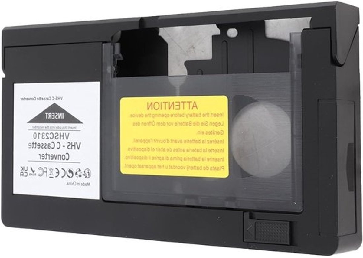 VHS-C-adapter - Cassetteconverter - Oude video's bekijken - Bediening met één knop - 26 x 14 x 4 cm - Wit