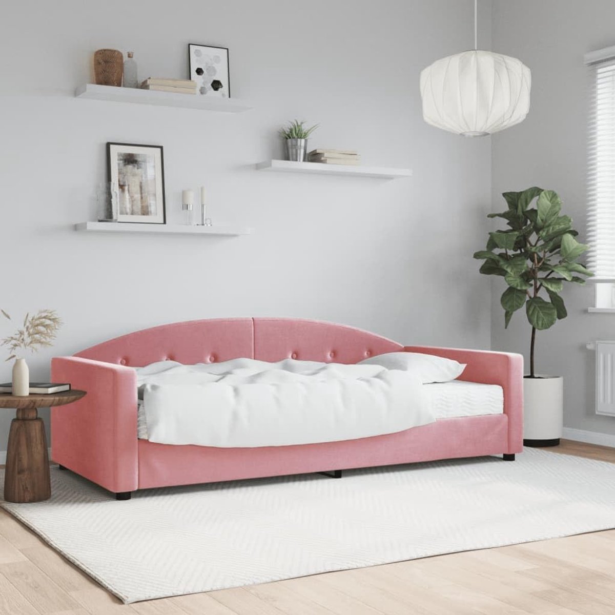Dagbed met matras, roze, 90 x 200 cm, fluweel, 2-in-1 slaapbank als bank en bed, veelzijdig dagbed met comfortabele schuimmatras voor maximale grip, zacht