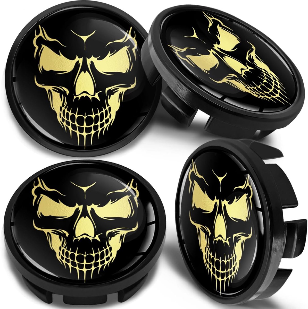 Hubcap 65 mm zwart - set van 4 - geschikt voor VW en Skoda - stijlvol design met doodskop - ShopVlot