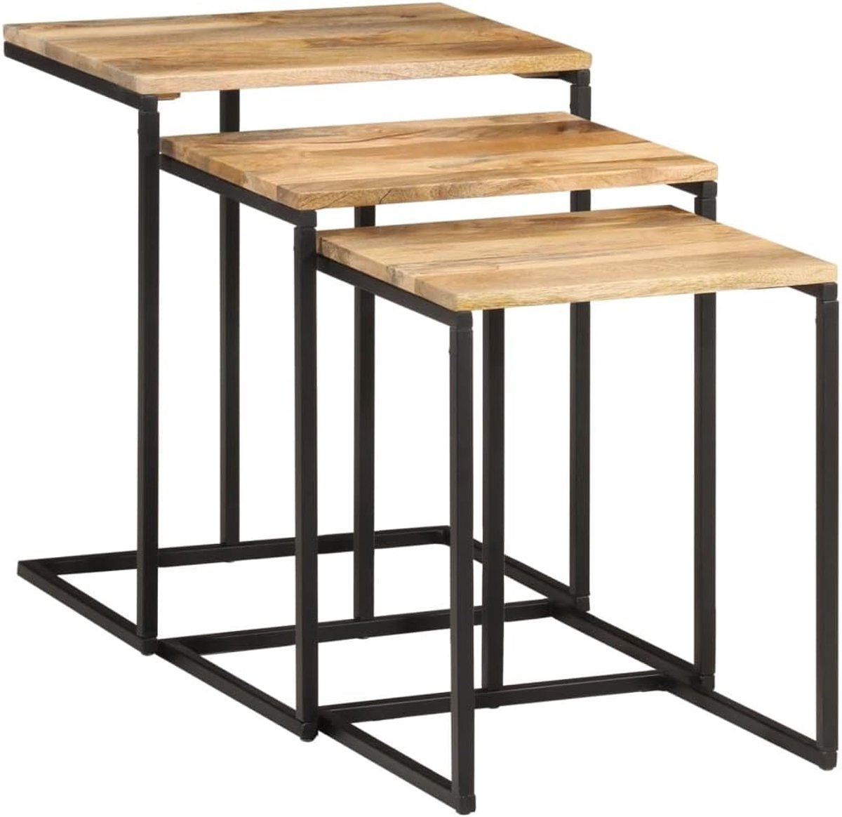 Set tafels 3 STK. Massief hout acacia in verschillende maten als salontafel, bijzettafel of nachtkastje voor woonkamer, slaapkamer en kantoor