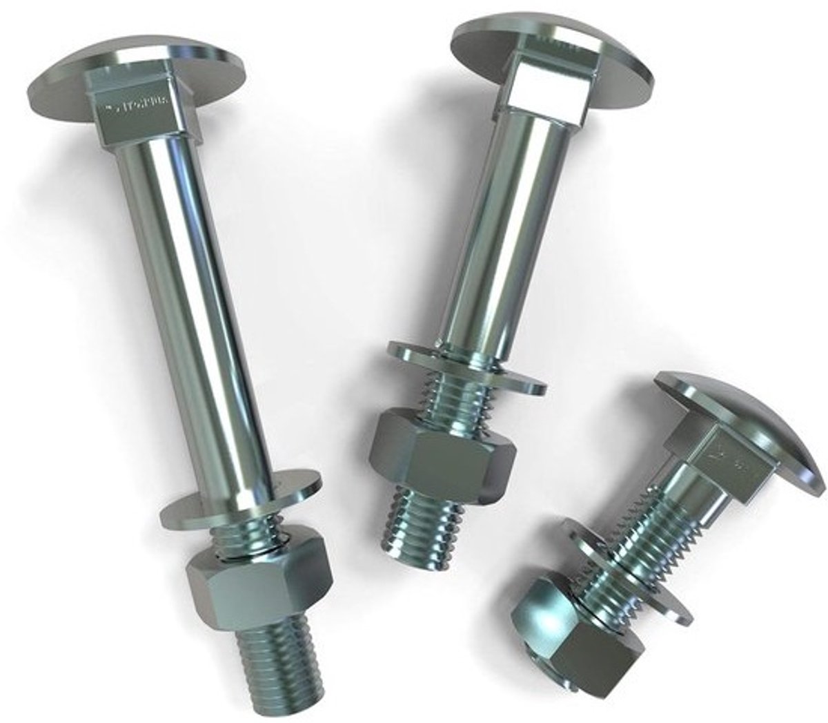 Slotschroeven met moeren - Platte kop - Voor houtbouwverbindingen - Verzinkt staal 4.8 - M12 x 70 - 10 stuks - Zilver