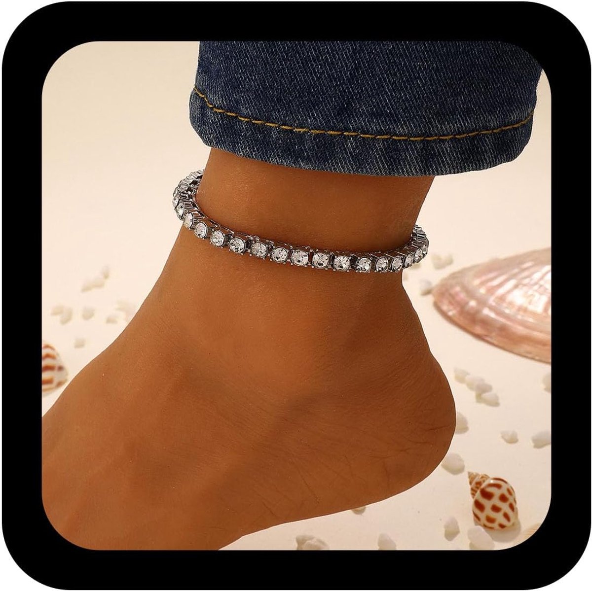 Boho Tennis Enkelbandje - Grote Shiny Diamant Cz - Rhinestone Rij - Perfect voor Zomerse Strandlook - ShopVlot