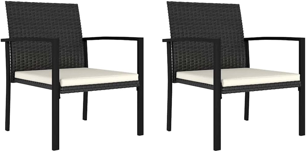 Set van 2, polyrotan, zwart, met zitkussen, tuinstoelen voor terras en balkon