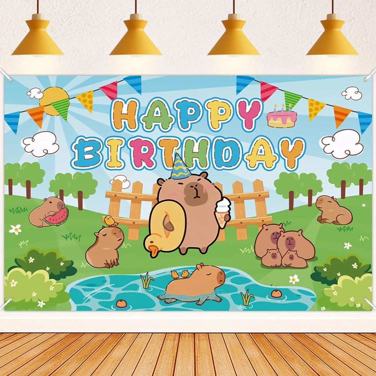 Verjaardag Achtergrond Capybara 180x110cm - Dieren Thema Decoratie - Schattige Ontwerpen - Perfect voor Foto Booth - ShopVlot
