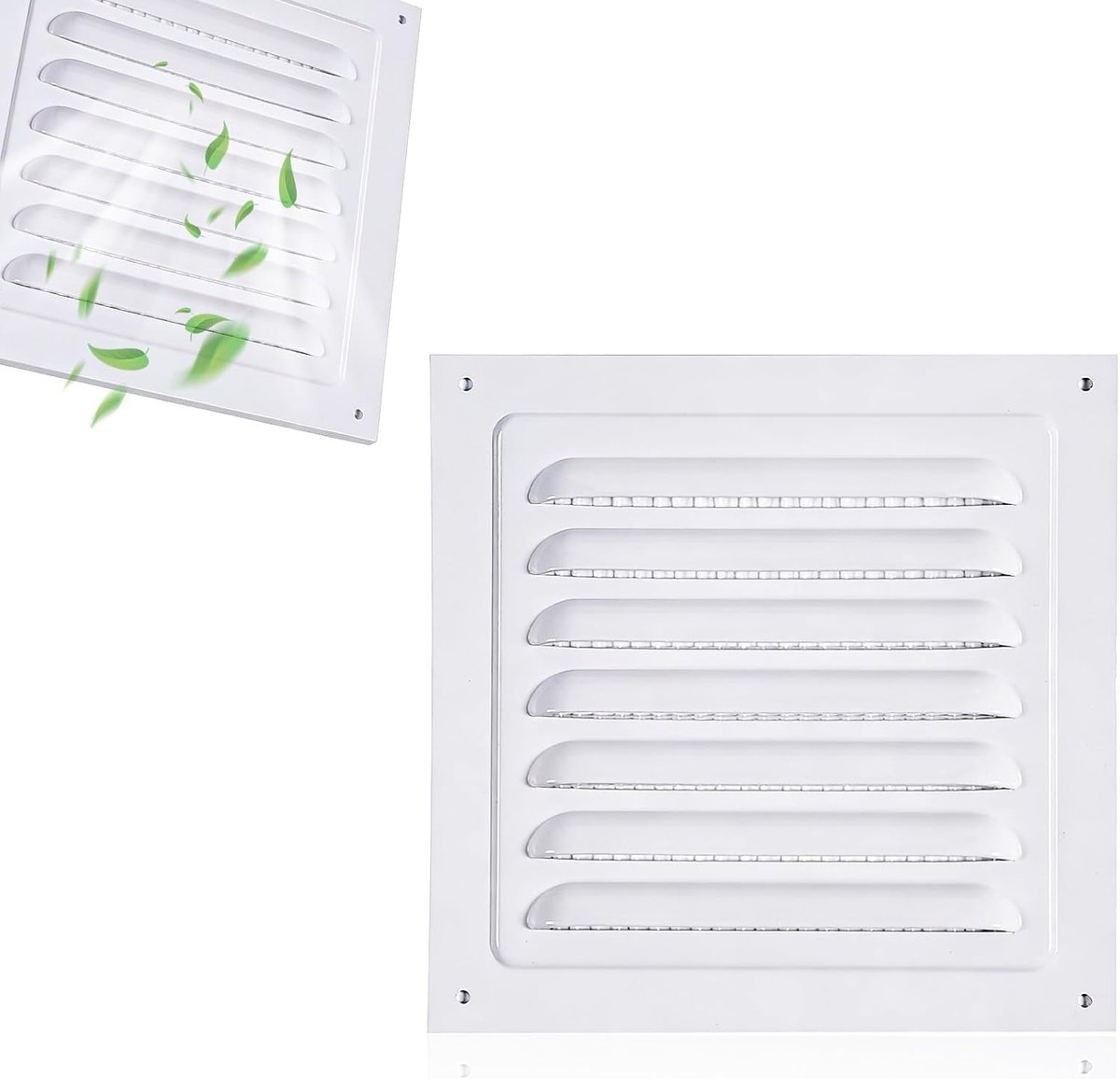 Ventilatierooster, wit, vierkant ventilatierooster met insectenbescherming, aluminium ventilatierooster voor badkamer - ShopVlot