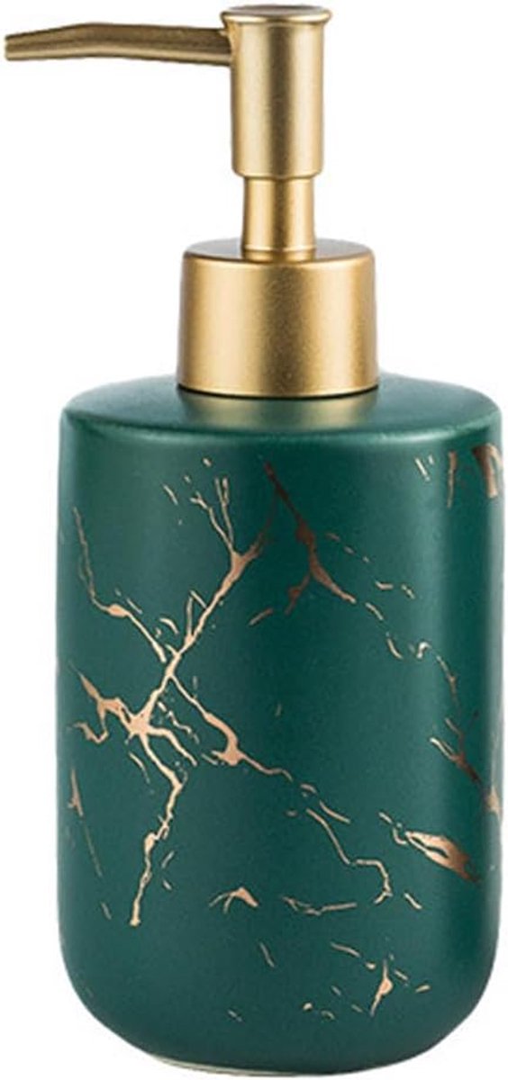 Zeepdispenser 370ml - keramiek met marmering - gouden aderen - wandmontage voor badkamer of keuken - ShopVlot
